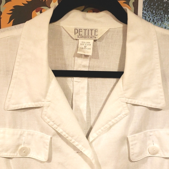 White Linen Safari Style Shirt/Jacket Sz 12 Petite - Picture 2 of 3